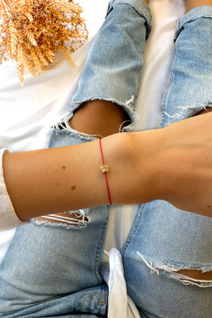 14k Gold Crown Zirconia Diamond Bracelet with Natural 100% Silk String - Do.Dreamss - Handmade Luxury Jewelry for Good Luck and Protection