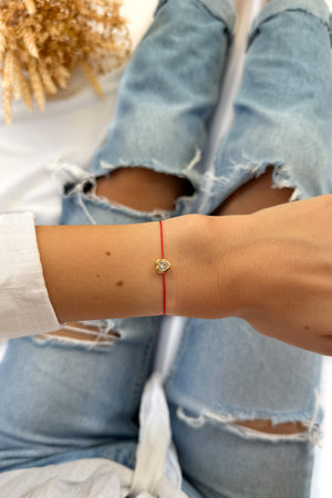 14k Gold Heart Zirconia Diamond Bracelet with Natural 100% Silk String - Do.Dreamss - Handmade Luxury Jewelry for Good Luck and Protection