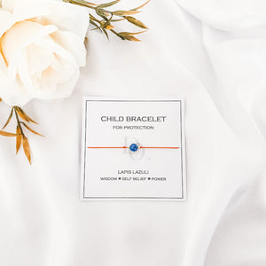 Children Lapis Lazuli Bracelet & 14k Gold Beads with Natural 100% Silk String - Do.Dreamss - Handmade Luxury Jewelry for Good Luck and Protection