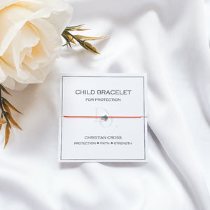 Children Silver Christian Cross Bracelet with Natural 100% Silk String - Do.Dreamss - Handmade Luxury Jewelry for Good Luck and Protection