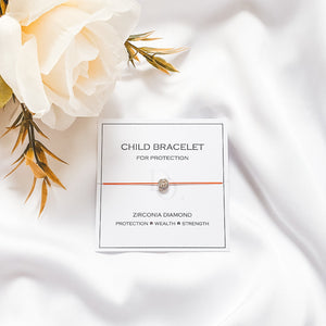 Children Silver Zirconia Diamond Bracelet with Natural 100% Silk String - Do.Dreamss - Handmade Luxury Jewelry for Good Luck and Protection