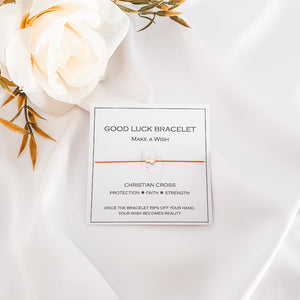 Gold Christian Cross Bracelet with Natural 100% Silk String - Do.Dreamss - Handmade Luxury Jewelry for Good Luck and Protection