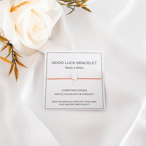 Silver Christian Cross Bracelet with Natural 100% Silk String - Do.Dreamss - Handmade Luxury Jewelry for Good Luck and Protection