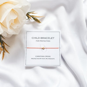 Children Gold Christian Cross Bracelet with Natural 100% Silk String - Do.Dreamss - Handmade Luxury Jewelry for Good Luck and Protection